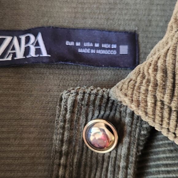 Zara Corduroy Button Down Green Jacket Size Medium - Picture 7 of 12